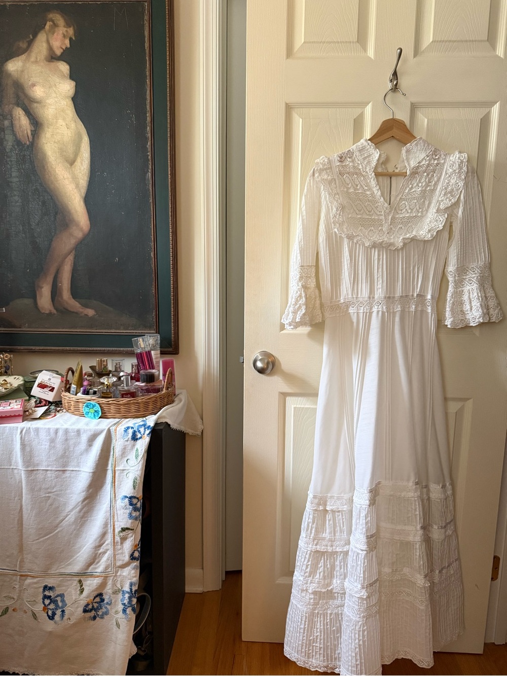 Vintage White Lace Maxi Dress - Romantic Boho Gown